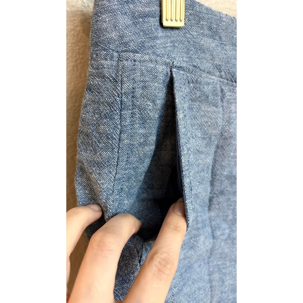 GAP‎ Linen Blend Shorts Medium Blue High Rise Elastic Waist Casual Beach